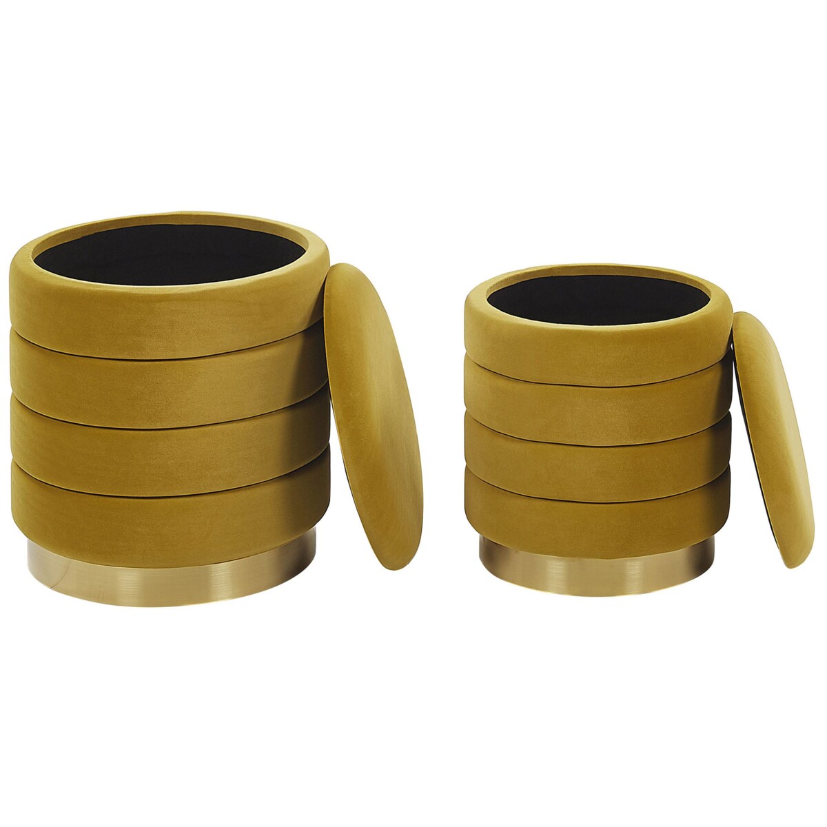 Zestaw 2 pufów ze schowkiem musztardowy GARLAND