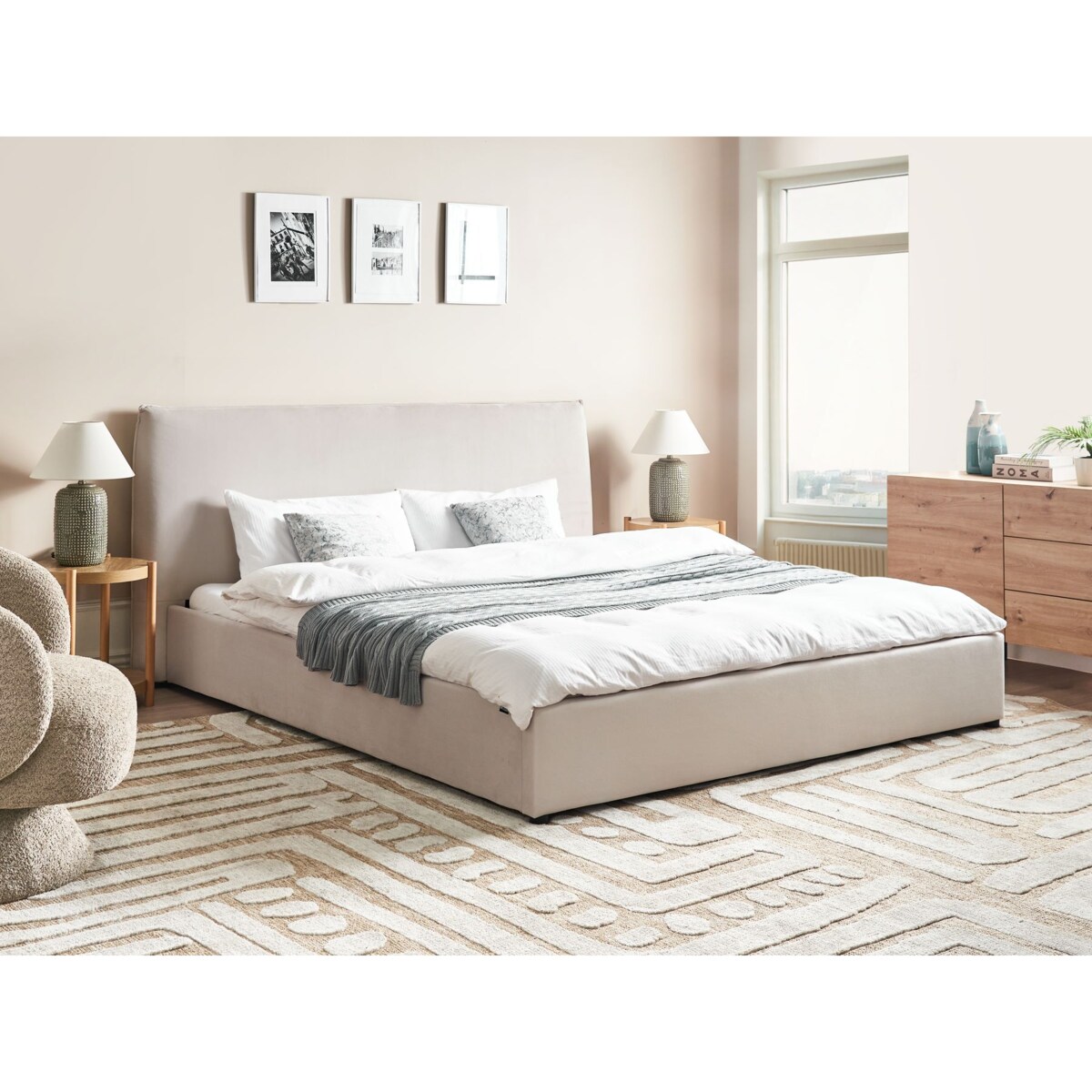 Łóżko wodne Welur LAVAUR 180 x 200 cm Złamana biel