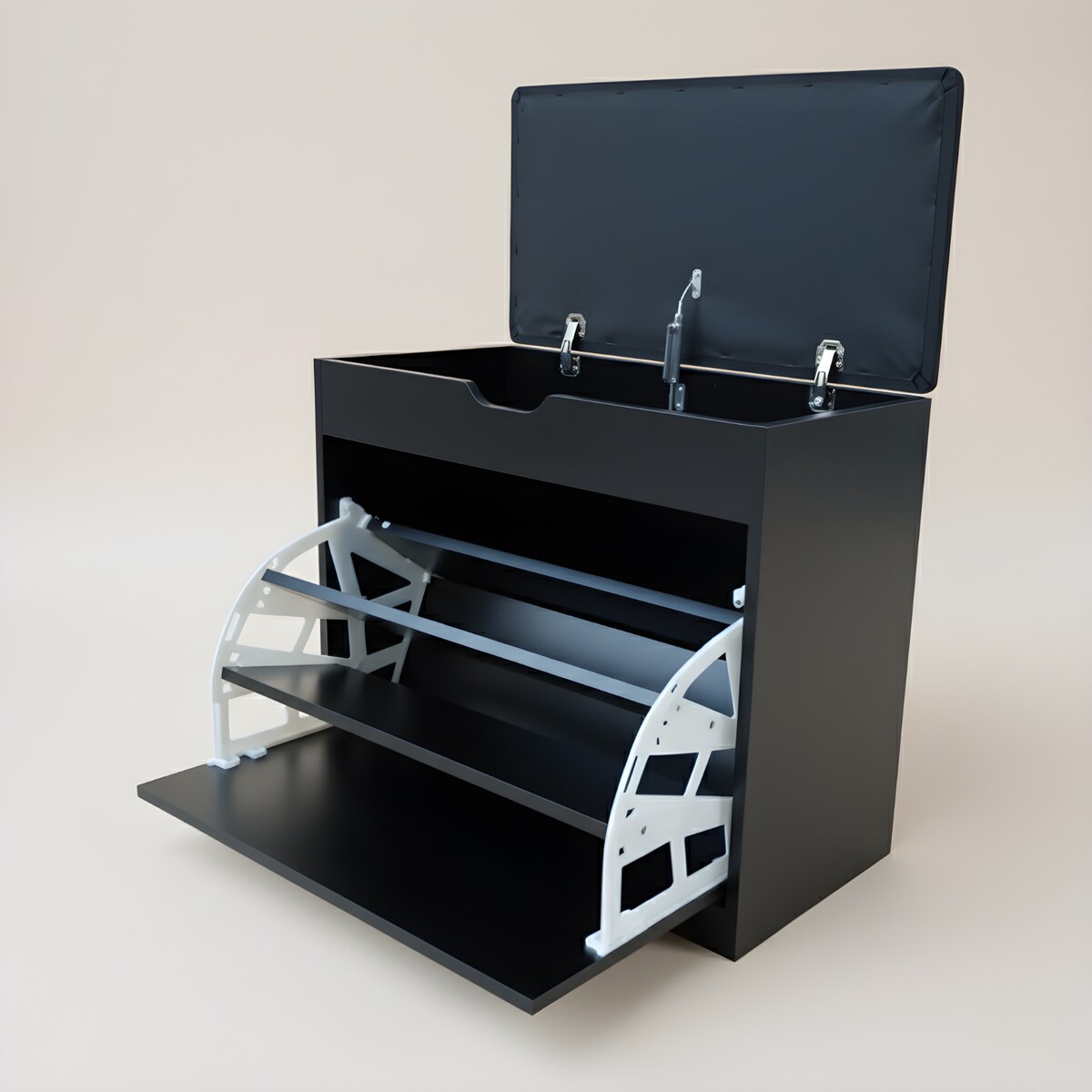 Szafka na buty z siedziskiem i wysuwanymi półkami VAULT, 57 x 30 x 53 cm