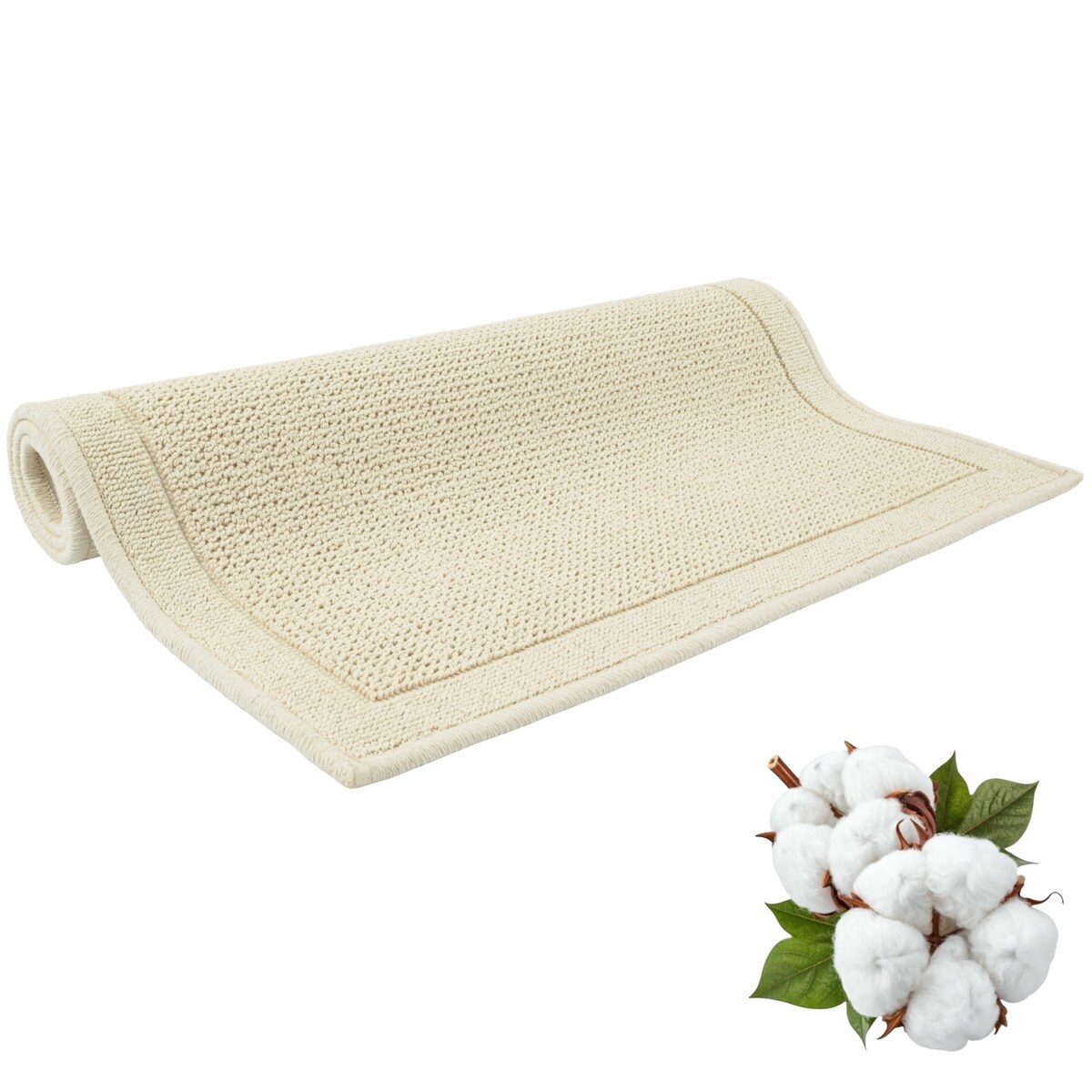 Dywanik łazienkowy Lino 73x135 cm bawełniany ramka beżowy