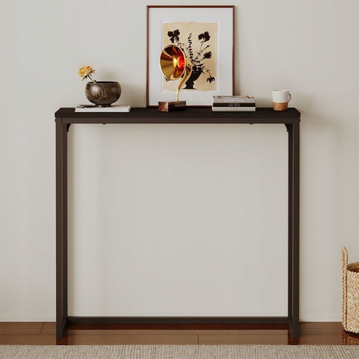 Stolik boczny czarny konsola do przedpokoju pojemna wysoka stół półka 80cm