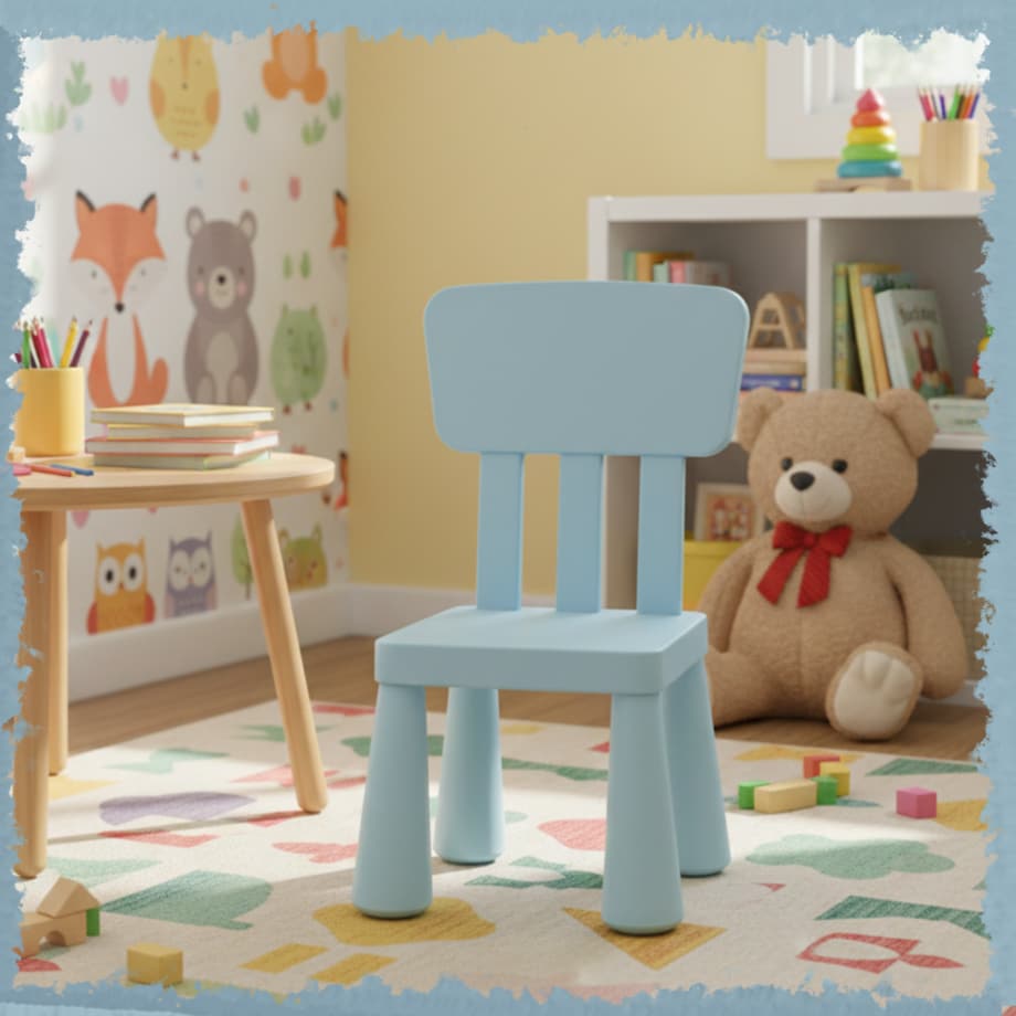 Krzesełko dla dzieci plastikowe z oparciem wygodne do pokoju niebieskie