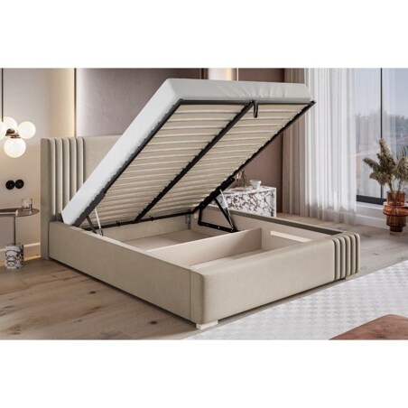 Łóżko sypialniane 200x200 BEN 13 stelaż metalowy, z pojemnikiem- beżowe