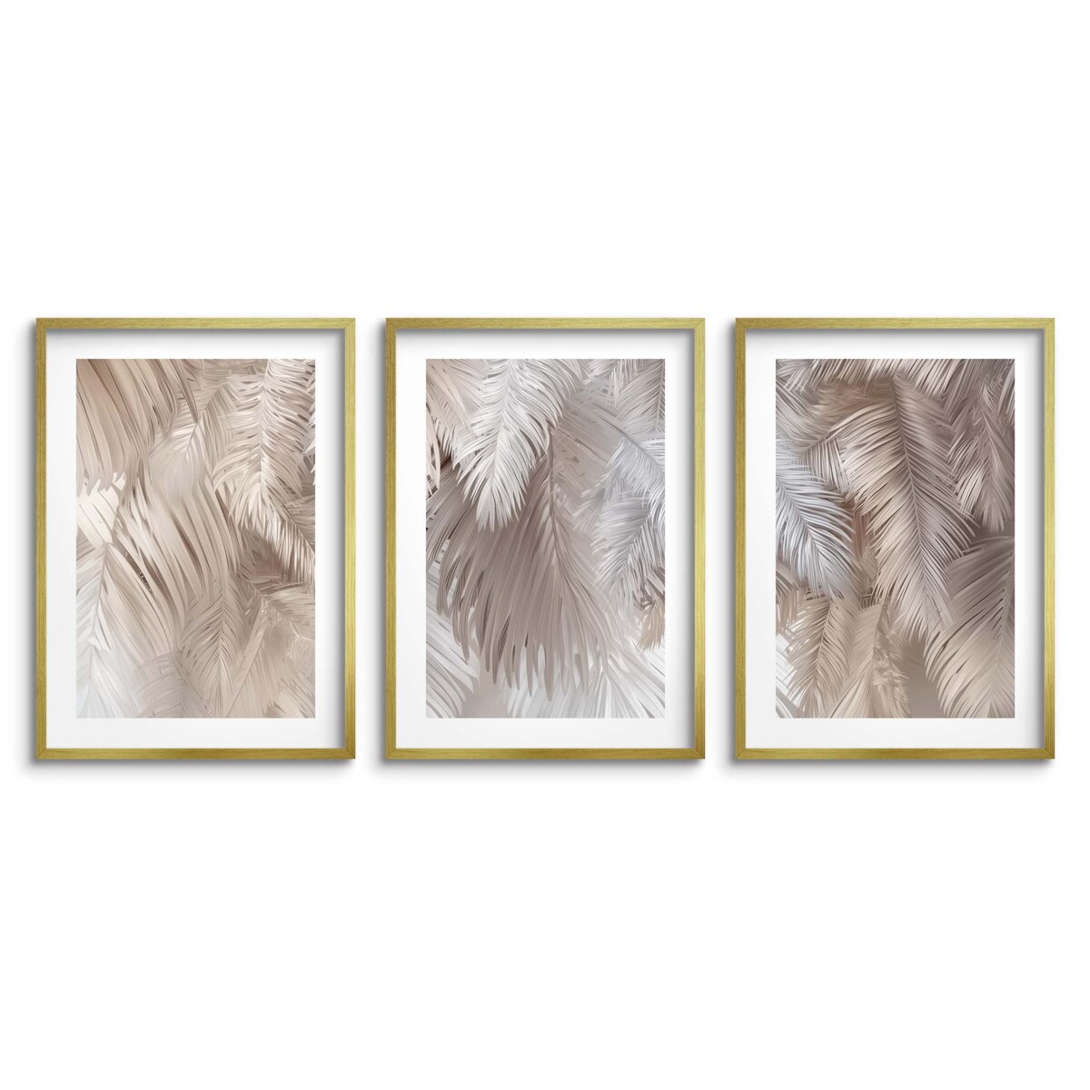 Plakaty w złotej ramie Obrazy do salonu sypialni Beżowe Liście Boho glamour