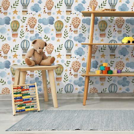 Tapeta Dla Dzieci CHMURKI Balony Gwiazdki Rośliny