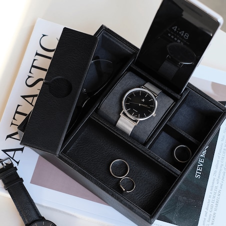 Stacja dokująca i pudełko na zegarki i biżuterię duże Stackers czarne