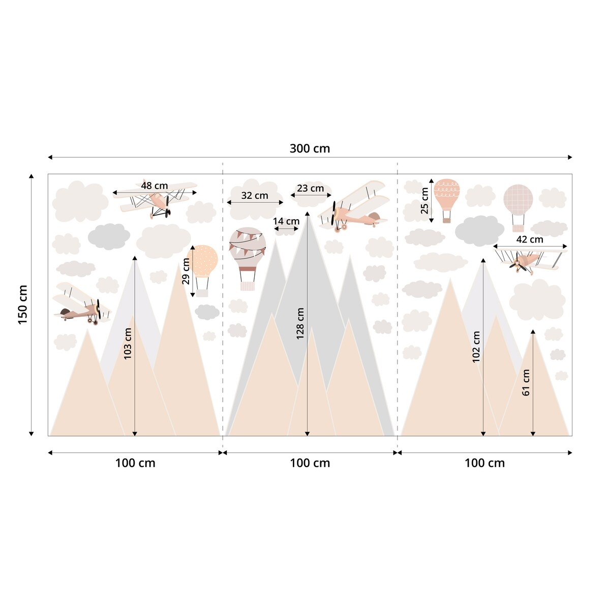 ZESTAW NAKLEJEK DLA DZIECI NA ŚCIANĘ PASTELOWE GÓRY STYL VINTAGE