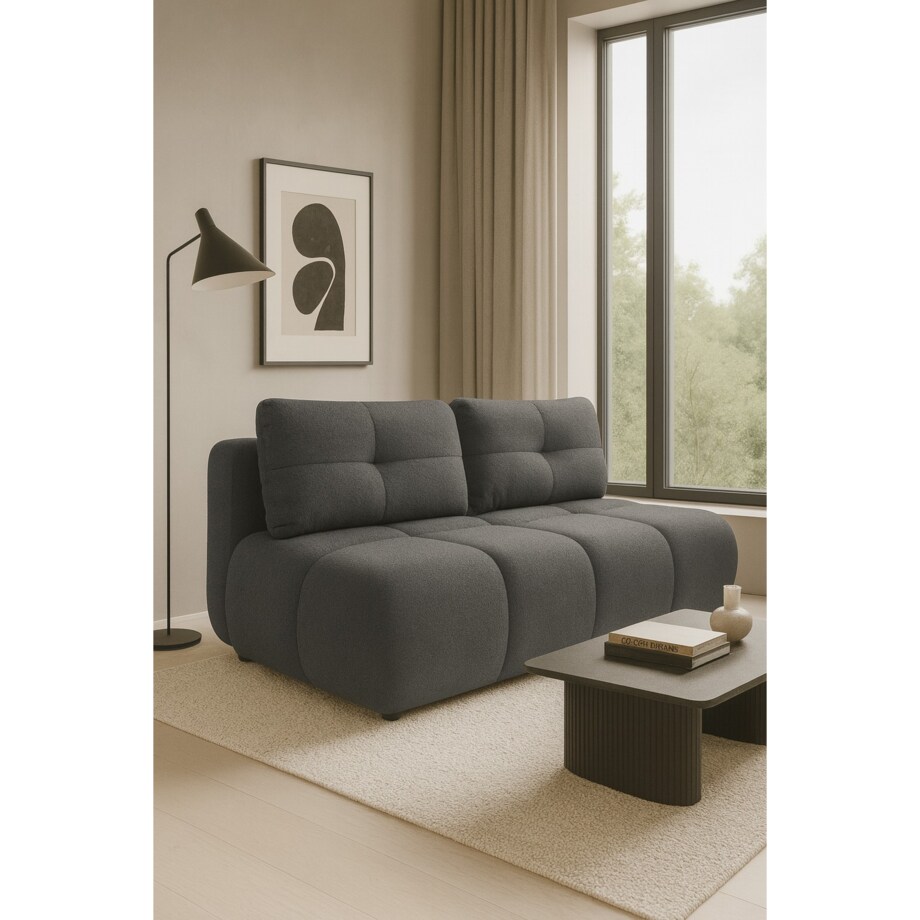 Kanapa MILA rozkładana bez boczków obita tkaniną boucle szara