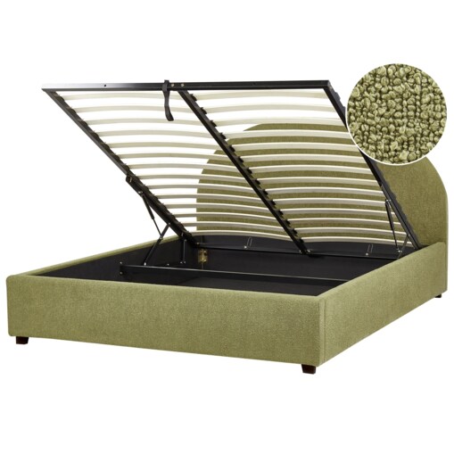 Łóżko z pojemnikiem boucle 160 x 200 cm zielone oliwkowe VAUCLUSE