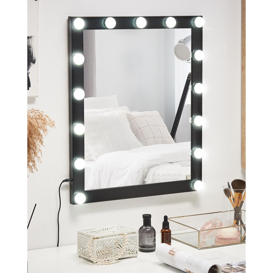 Metalowe lustro ścienne LED 50 x 60 cm czarne ODENAS