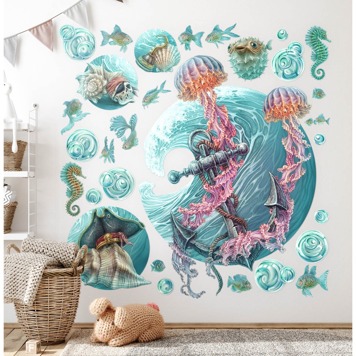 Zestaw naklejek na ścianę, Świat meduzy, 100cm