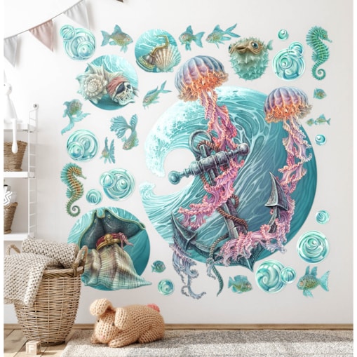 Zestaw naklejek na ścianę, Świat meduzy, 100cm