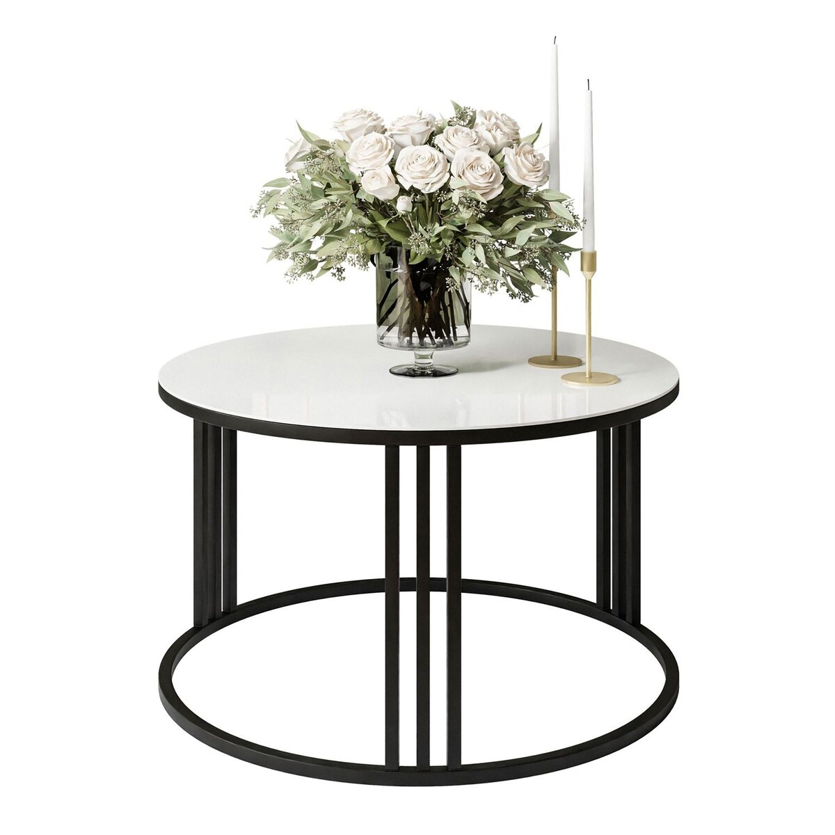 Okrągły stolik kawowy LORI czarny białe szkło