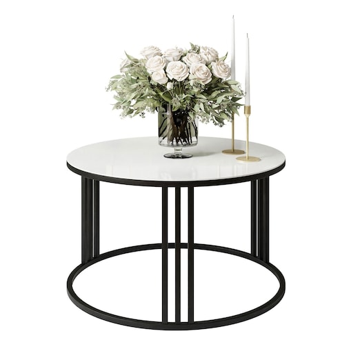 Okrągły stolik kawowy LORI czarny białe szkło