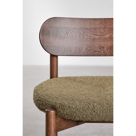 Krzesło do jadalni dębowe, brązowe, bouclé zielone Bianca