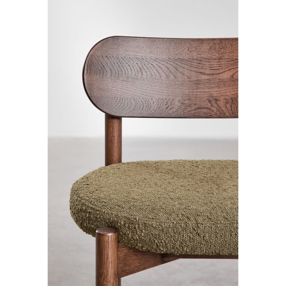 Krzesło do jadalni dębowe, brązowe, bouclé zielone Bianca