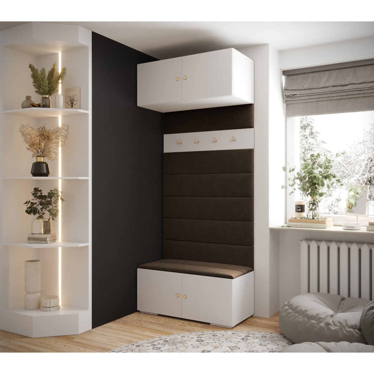 Garderoba do przedpokoju INOVA 2 biały+złoty+manila04