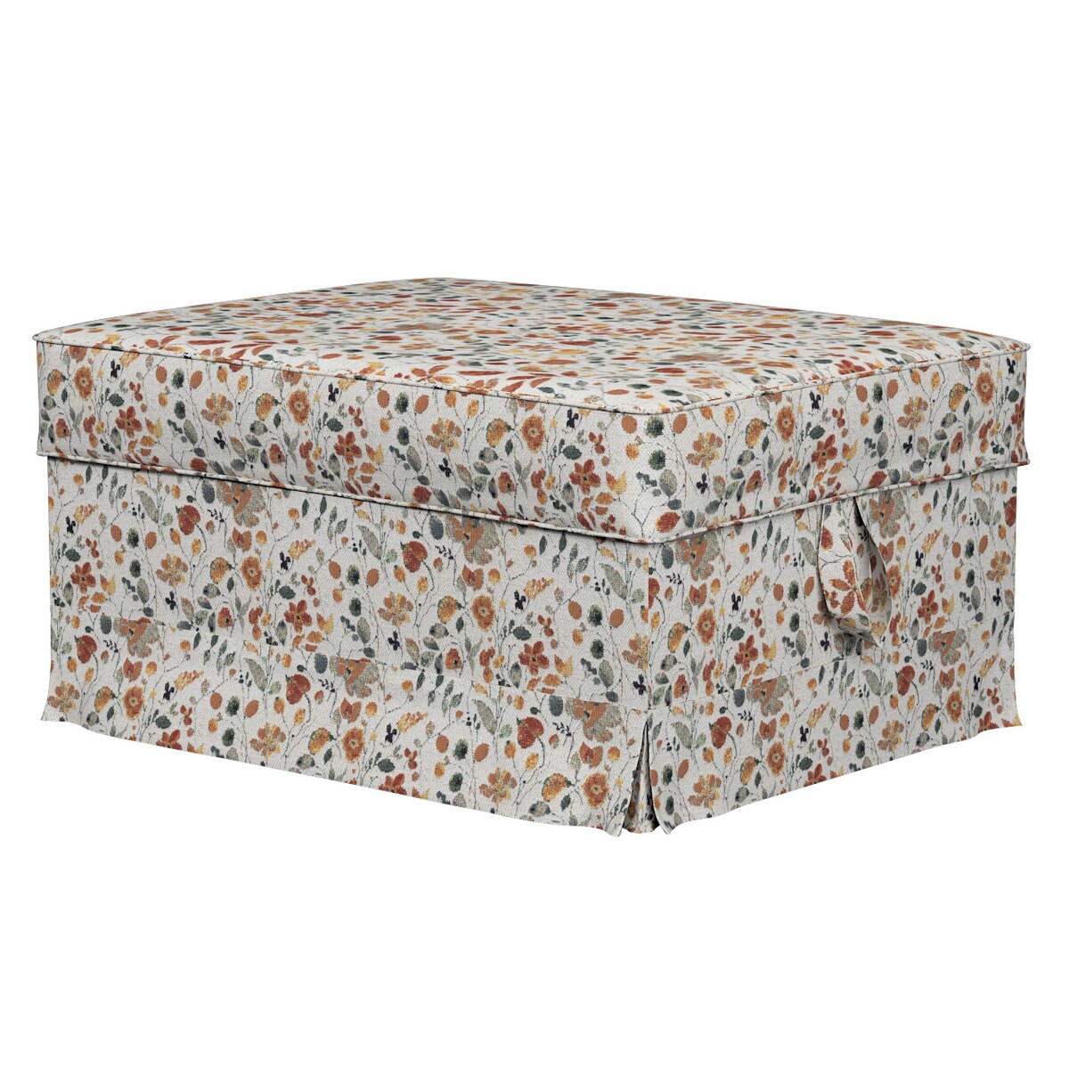 Pokrowiec na podnóżek Ektorp Bromma, pomarańczowo-zielone kwiaty na kremowym tle, 60 x 79 x 42 cm, Cosy Home