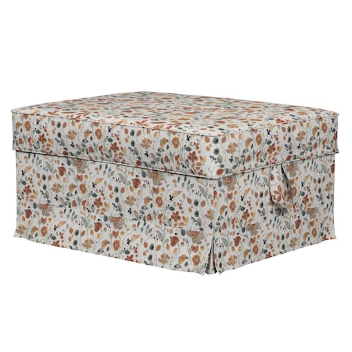 Pokrowiec na podnóżek Ektorp Bromma, pomarańczowo-zielone kwiaty na kremowym tle, 60 x 79 x 42 cm, Cosy Home