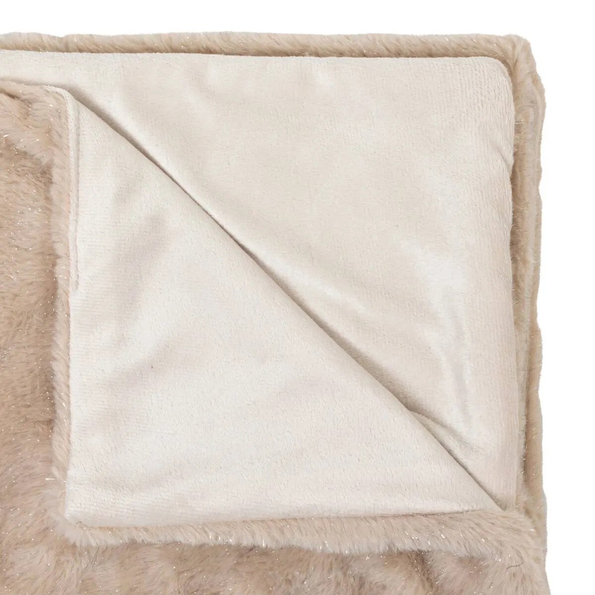 Pled koc pluszowy beżowy ze srebrną nitką 130x180 cm