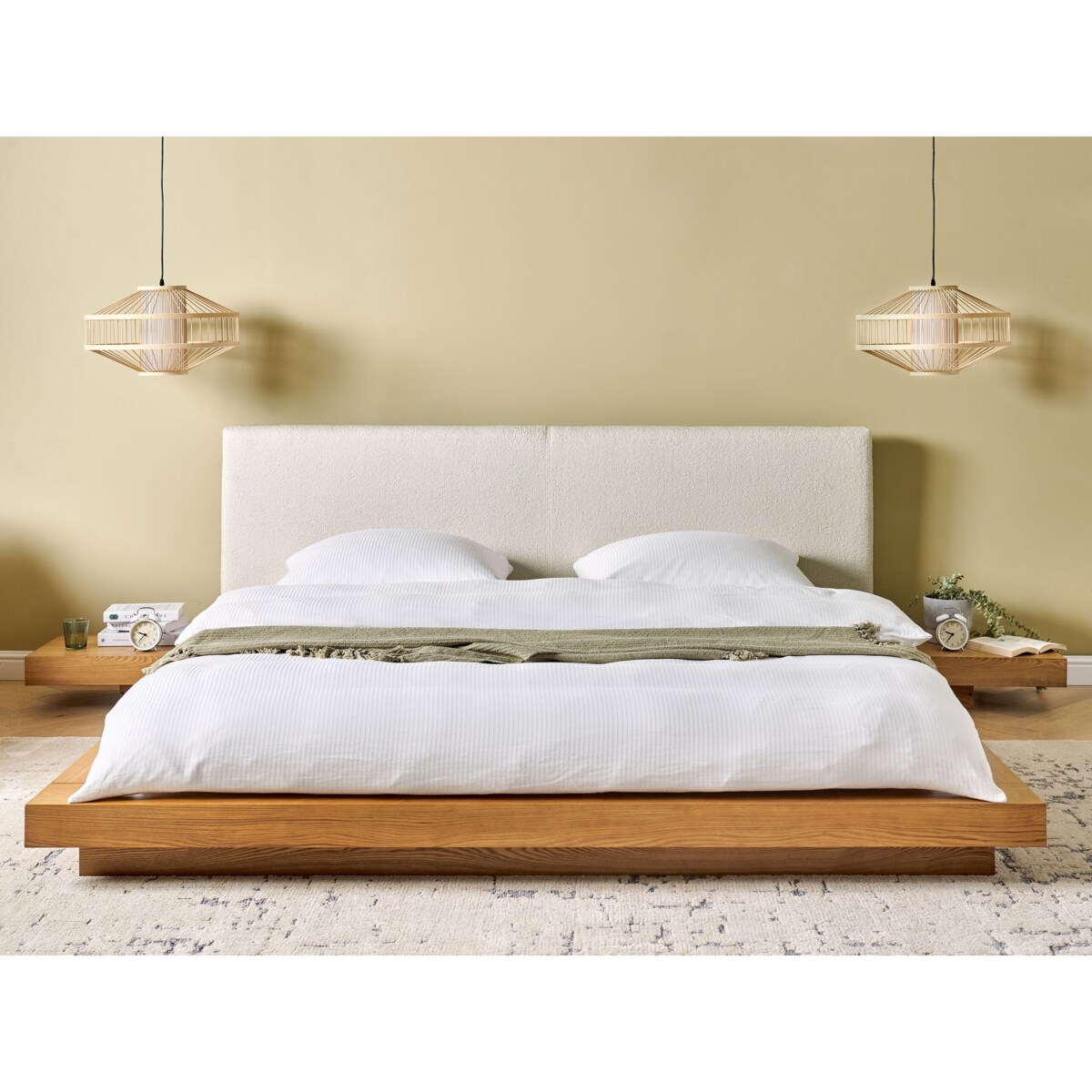Łóżko LED Boucle ZEN 180 x 200 cm LED Jesion naturalny