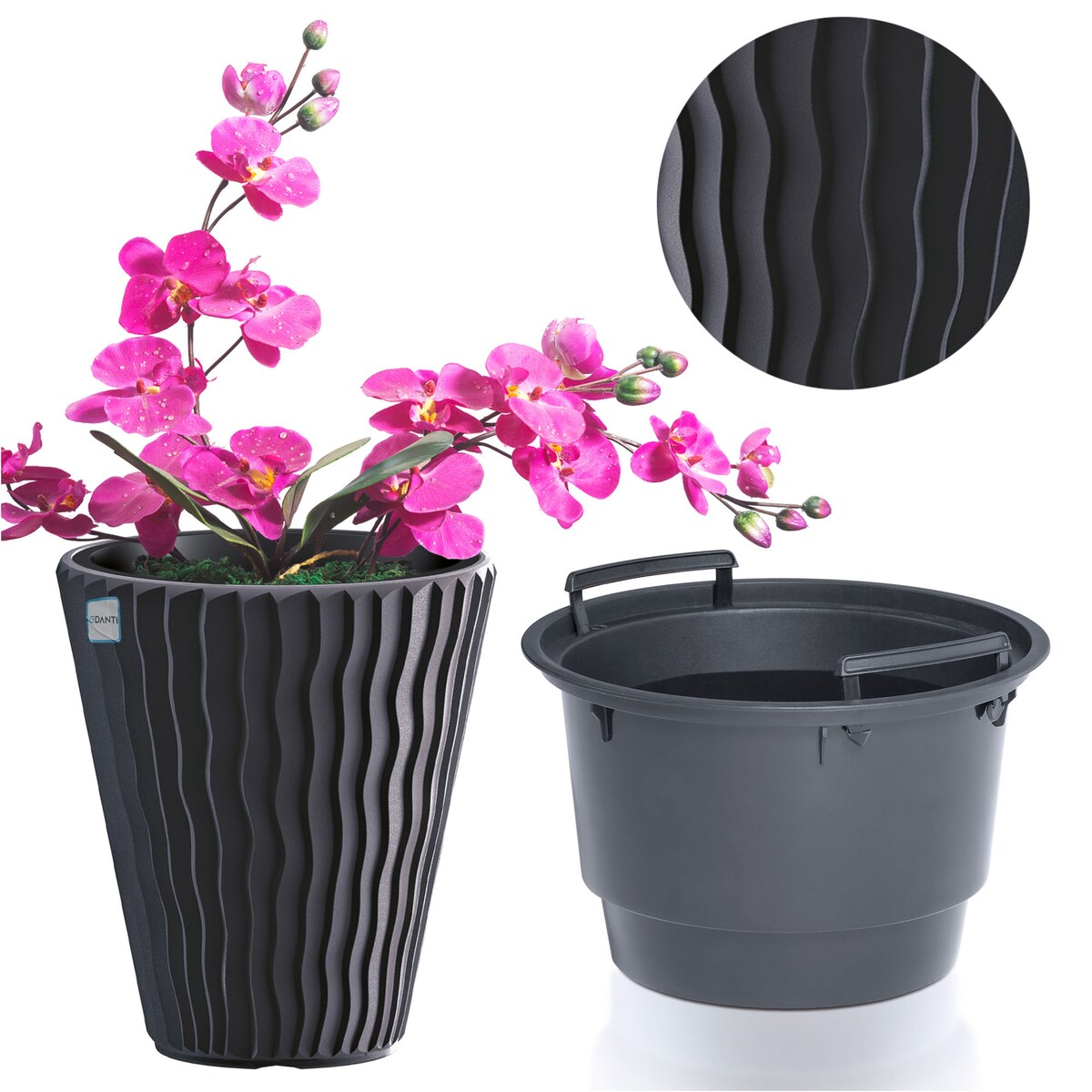 Doniczka Donica Ogrodowa 34,9 Cm Okrągła Na Taras Do Ogrodu Domu Antracytowa
