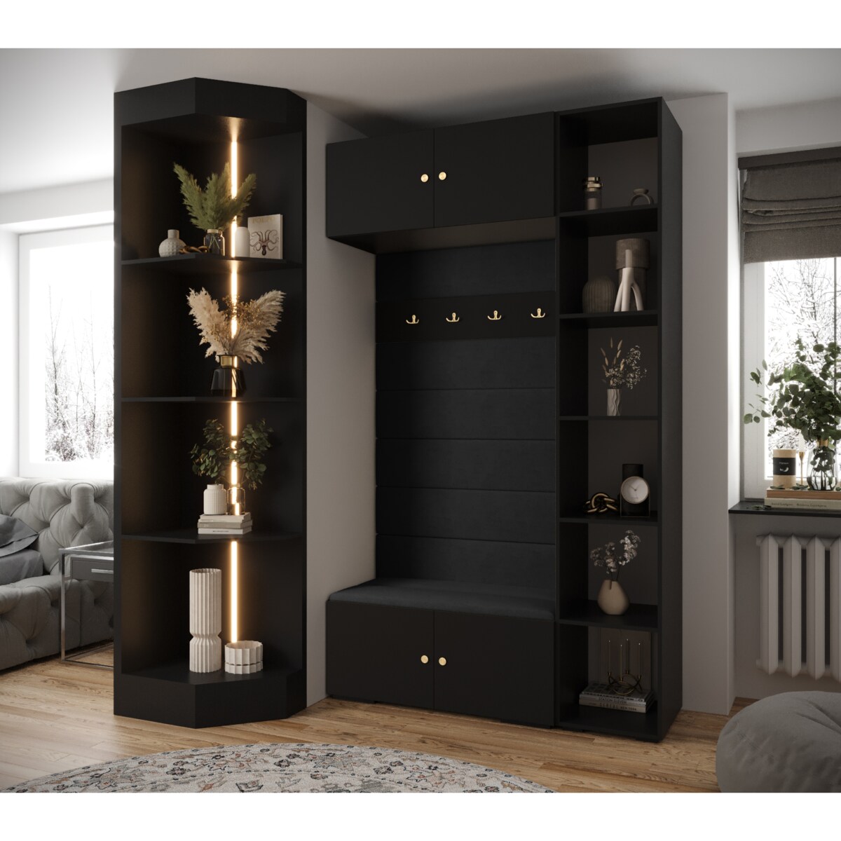 Garderoba do przedpokoju INOVA 2 Z20 czarny+złoty+manila18