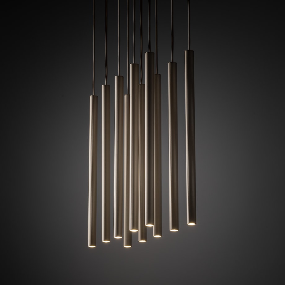 Lampa Wisząca Tk Lighting Ferro Na Listwie Beżowa Szampański Ryflowana Metalowa Tuba Sopel Rurka 10X G9