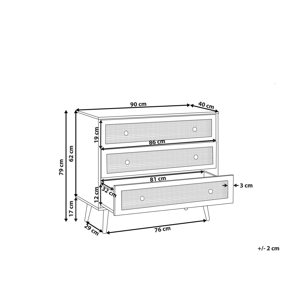 Komoda fronty rattanowe jasne drewno PONCA