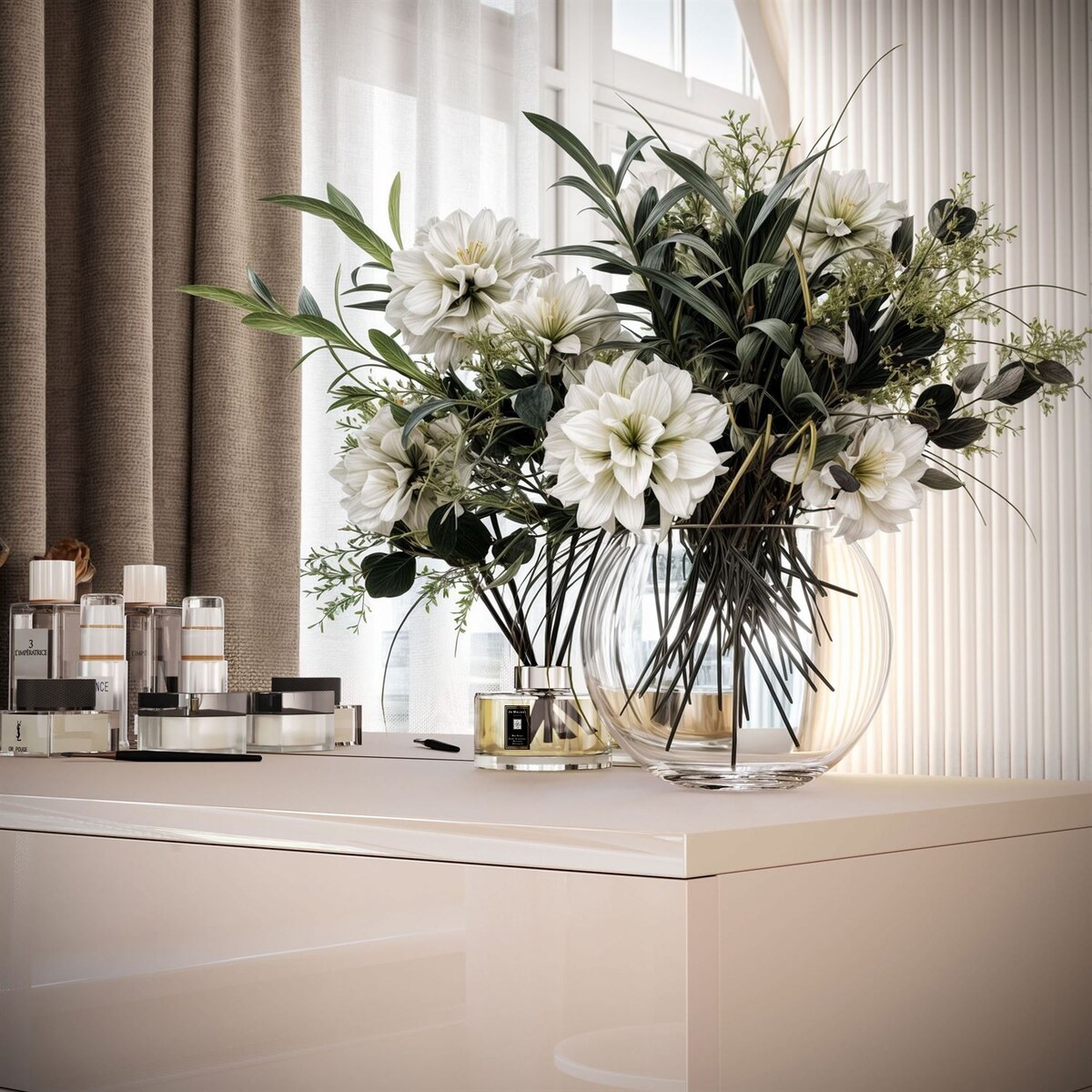 Toaletka kosmetyczna QUINNIE KASZMIR z lustrem LED złoty chrom, prawa, push-to-open