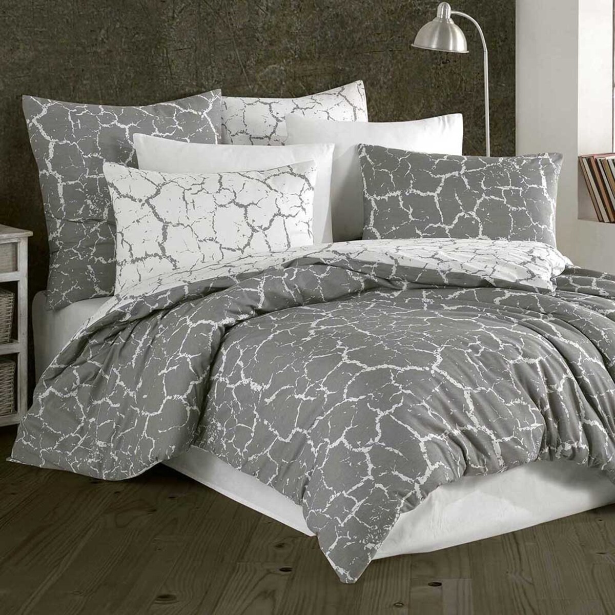 Pościel bawełniana 200x220 Mercer Grey szara i biała w dekoracyjny wzór, Cottonlove Exclusive, Darymex