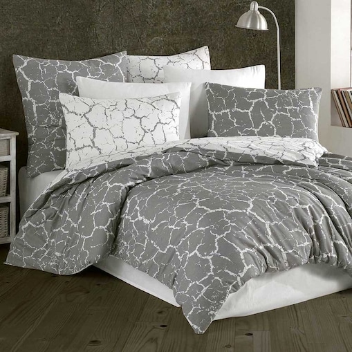 Pościel bawełniana 200x220 Mercer Grey szara i biała w dekoracyjny wzór, Cottonlove Exclusive, Darymex