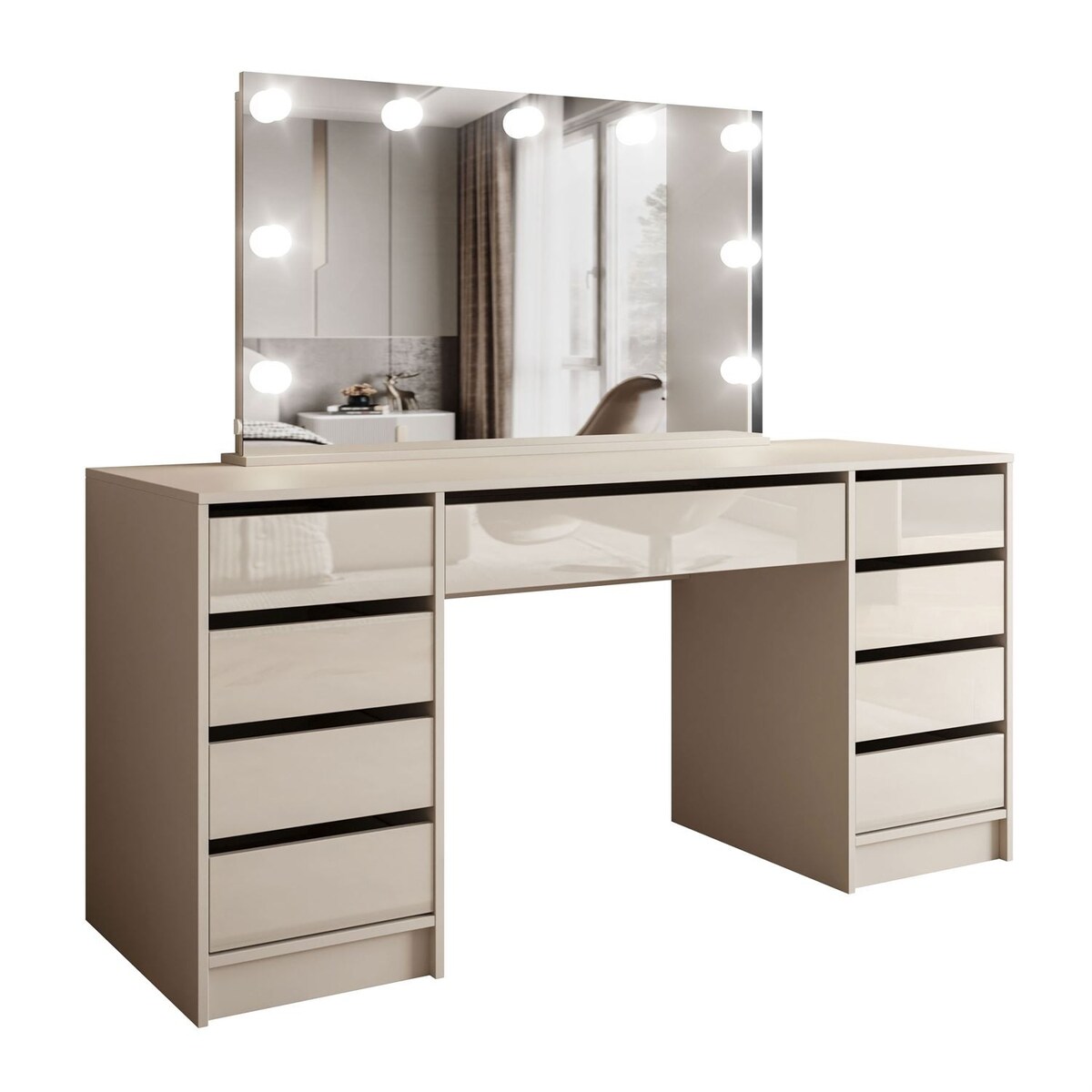 Toaletka MADA ELITE II z lustrem i oświetleniem kaszmir połysk