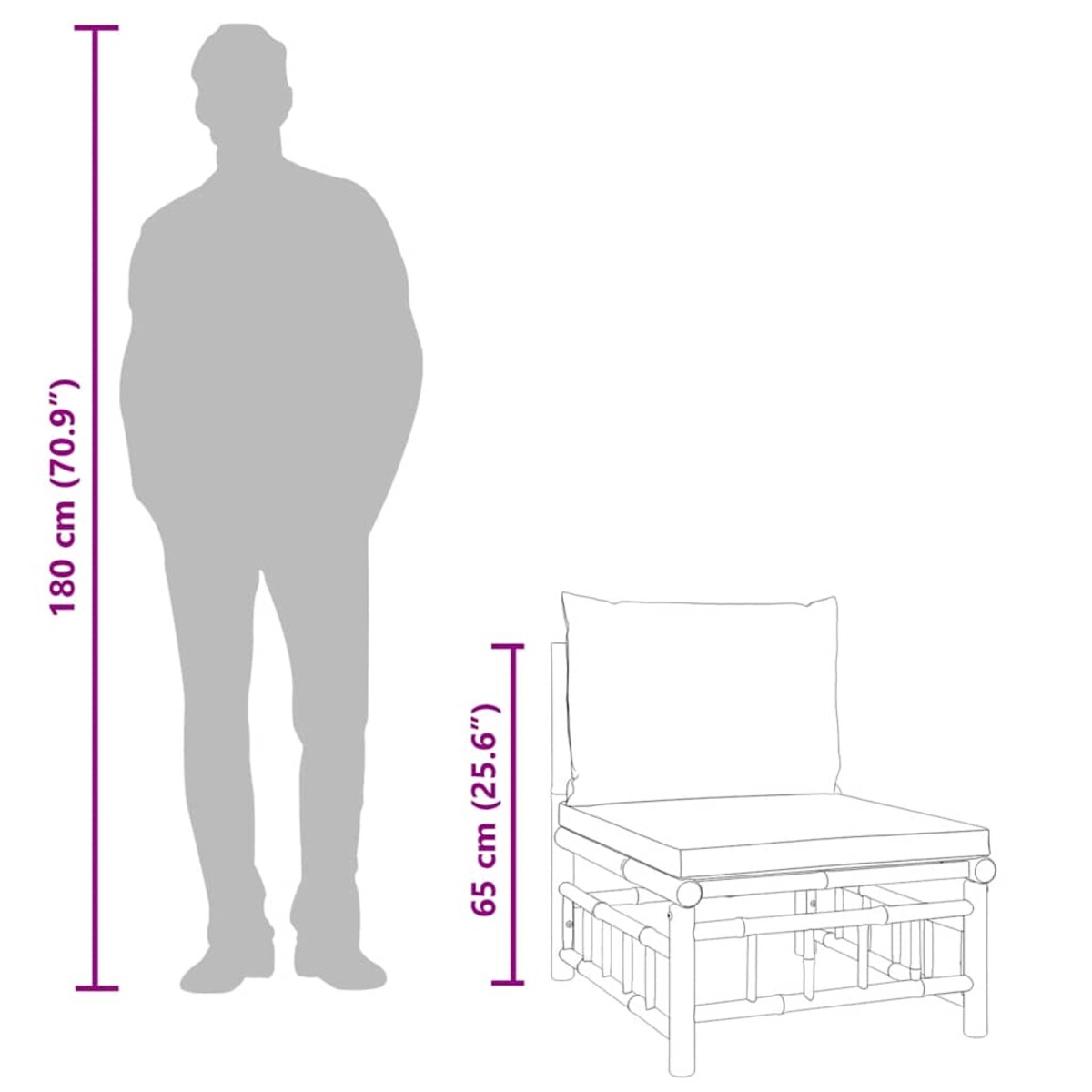 vidaXL Ogrodowa sofa środkowa, kremowe poduszki, bambus