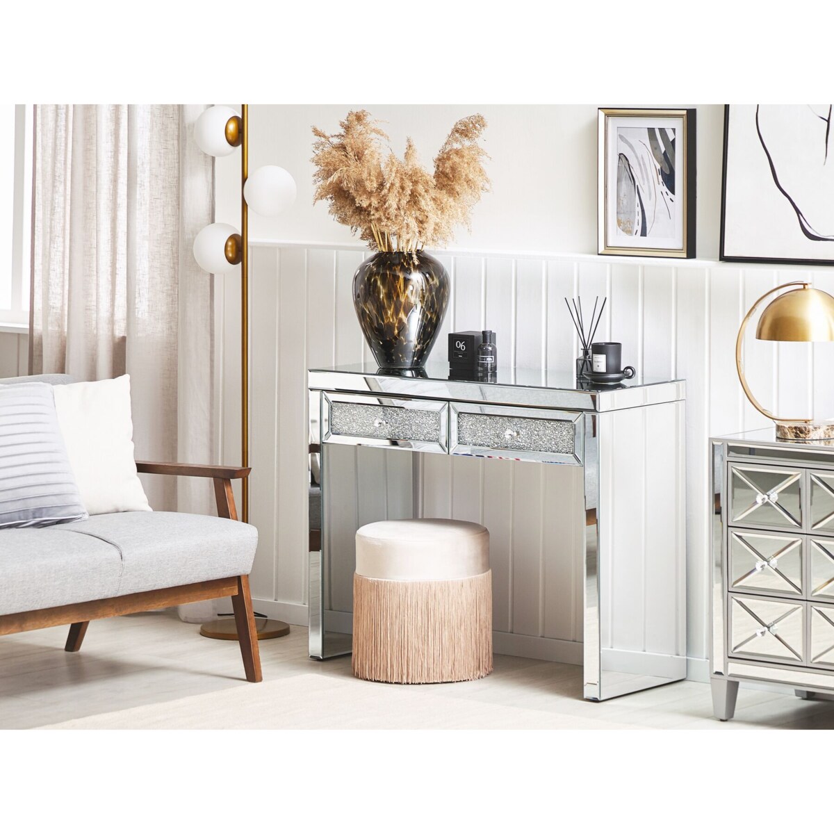 Konsola 2 szuflady lustrzana srebrna TILLY
