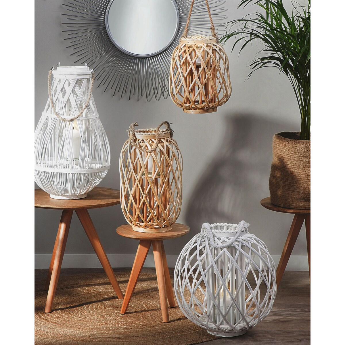 Lampion drewniany 30 cm naturalny MAURITIUS