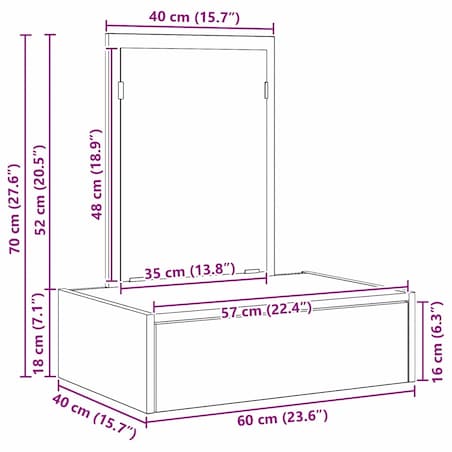 vidaXL Toaletka Czarny 60 x 40 x 70 cm Materiał drewnopochodny