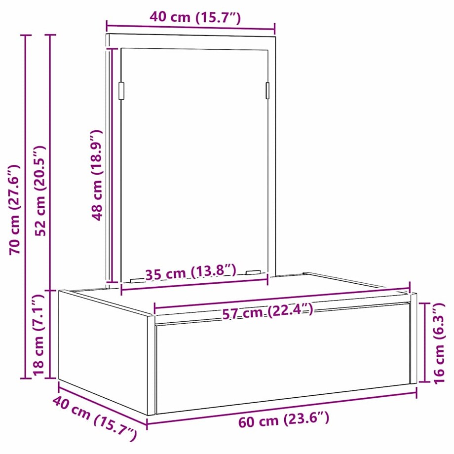 vidaXL Toaletka Czarny 60 x 40 x 70 cm Materiał drewnopochodny