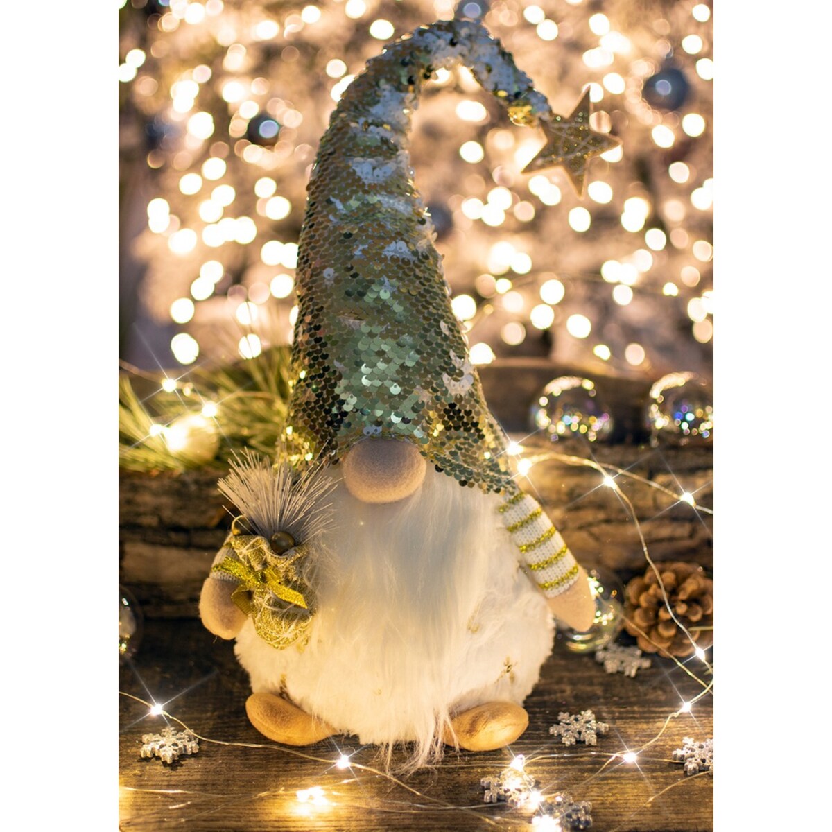 SKRZAT świąteczny KRASNAL gnom Mikołaj DUŻY biały