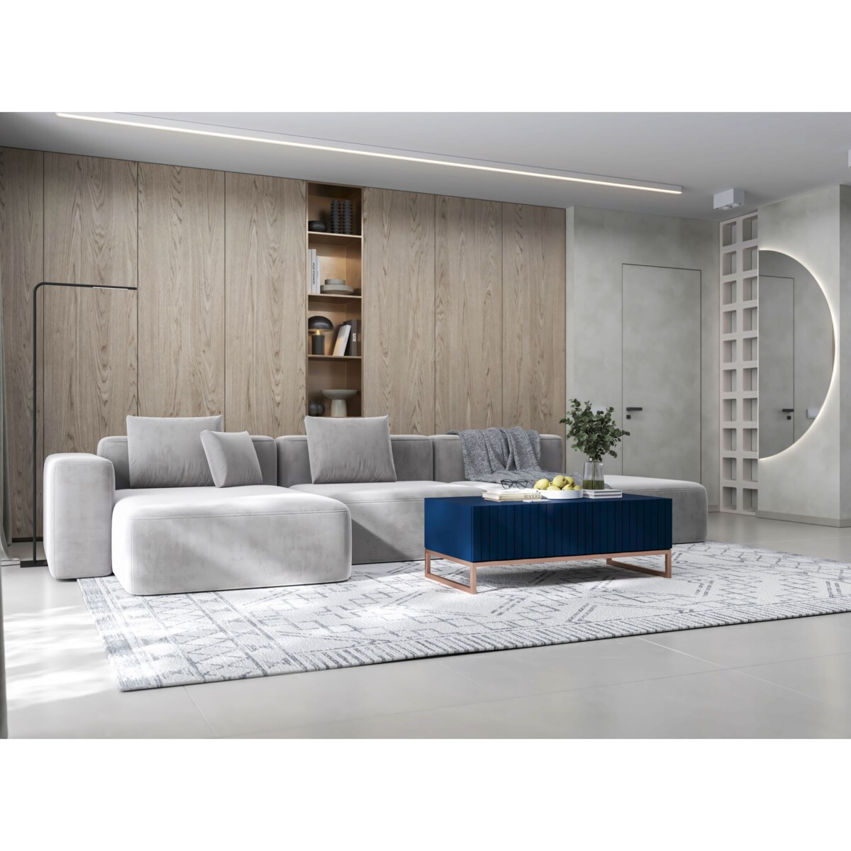 Nowoczesna Szafka RTV Glamour Komoda RTV Ryflowane fronty Granatowy Mat 220 cm