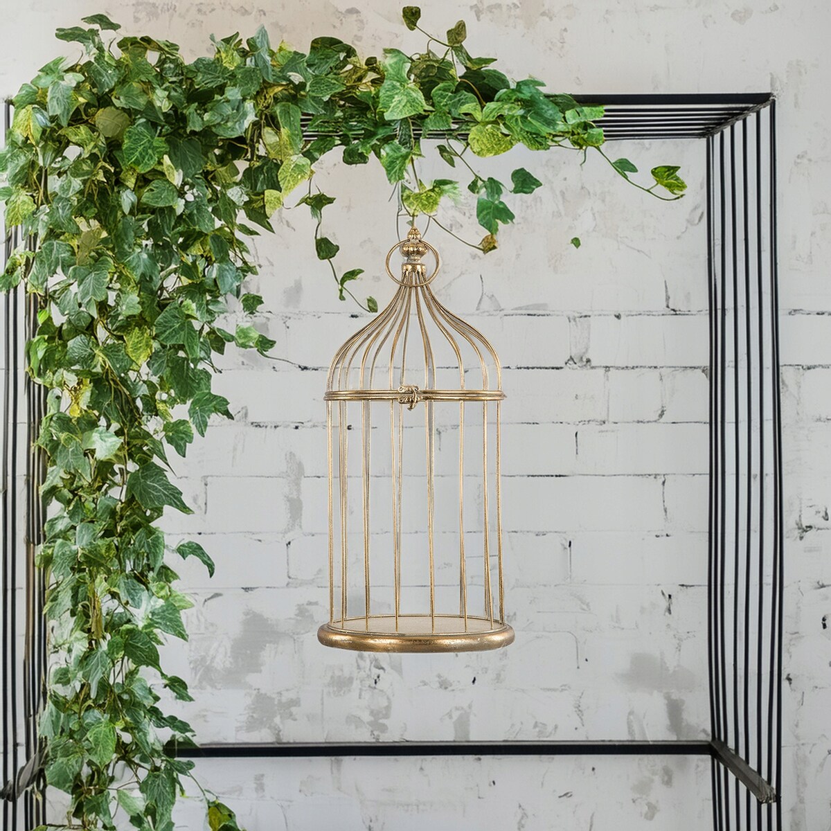 KWIETNIK STOJĄCY WISZĄCY ZŁOTY KLATKA metalowy loft wysoki do domu 50cm