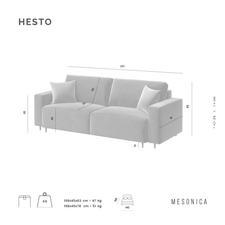 Hesto 3-osobowa rozkładana sofa - antracytowa