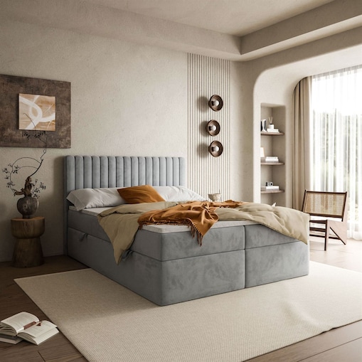 Łóżko kontynentalne JANELLE z materacem bonellowym, 140x200, MV 2218, topper