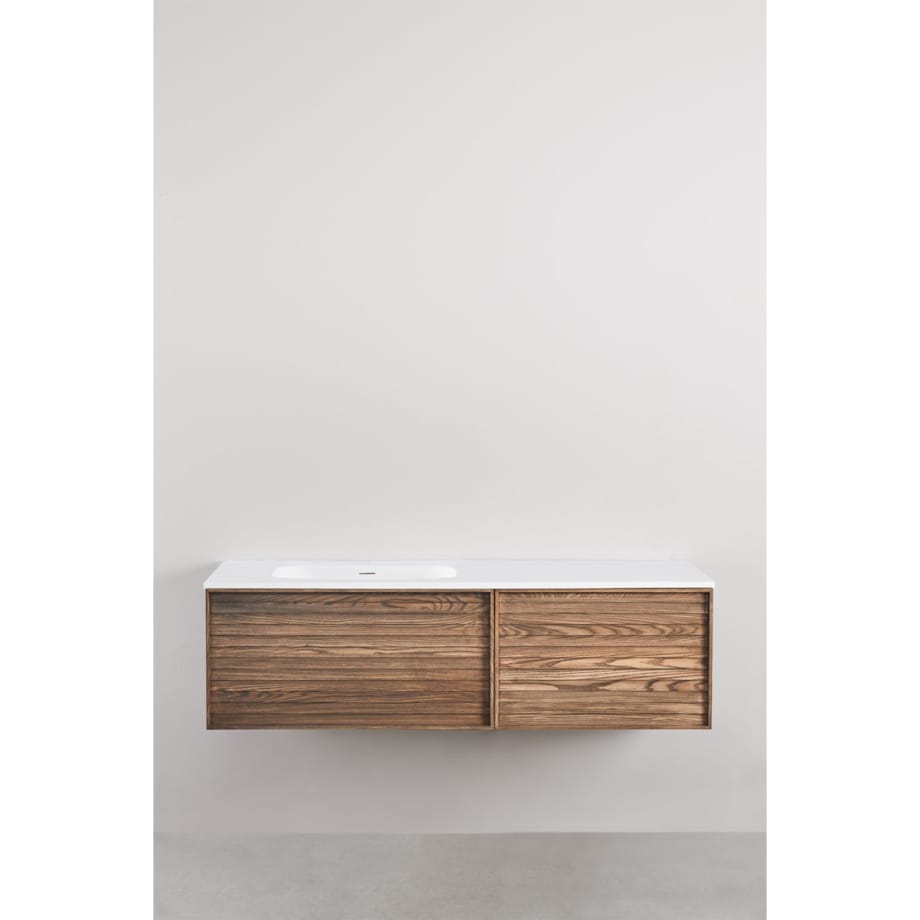 Drewniana komoda łazienkowa ze zintegrowaną umywalką Solea