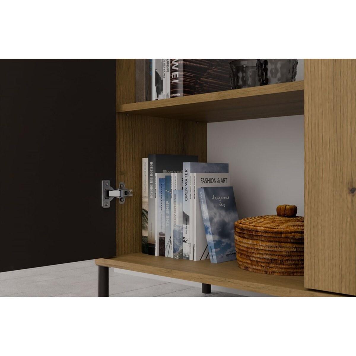 Witryna KAMARO 2DD SLIM/GŁADKI DĄB ARTISAN Lamele Front Ryflowany + Klasyczny