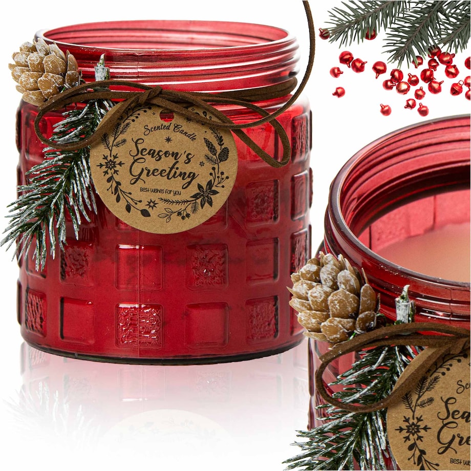 Świeczka Zapachowa Świeca Świąteczna Zapach Drzewny Dekoracja Czerwona