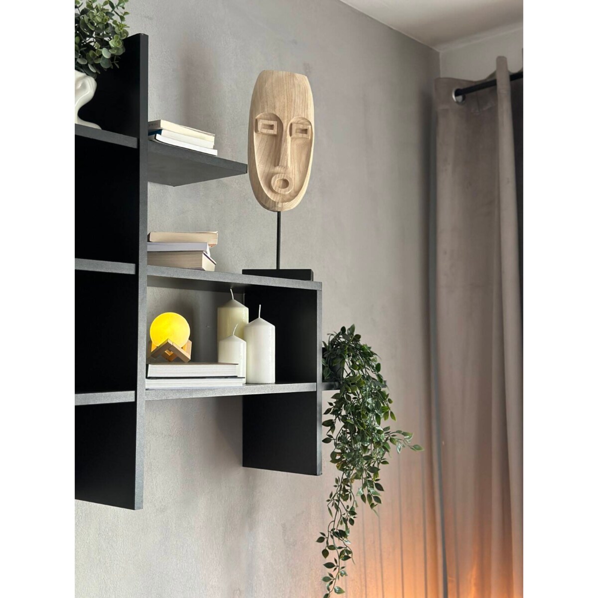 Maska drewniana SAFARI, motyw etniczny, naturalny brąz, wys. 46,5 cm