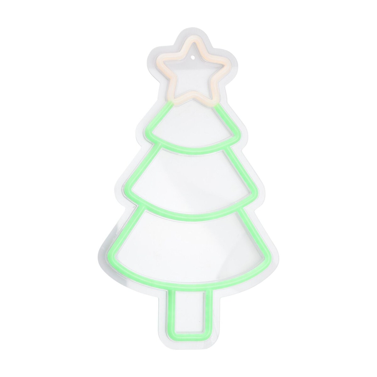 Świąteczny neon na ścianę, LED, 23 x 22 cm, na USB, kolor zielony, tworzywo sztuczne, motyw choinka