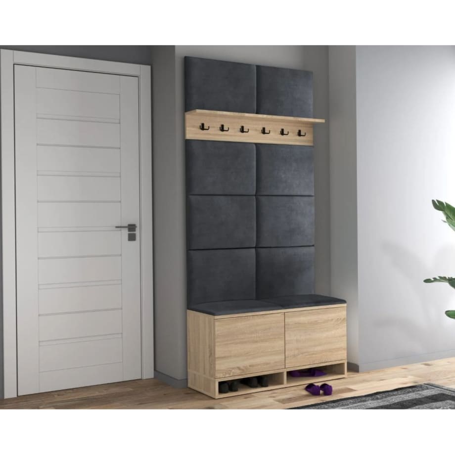 Szafka na buty z siedziskiem i wieszakiem DUBAI dąb sonoma/szara