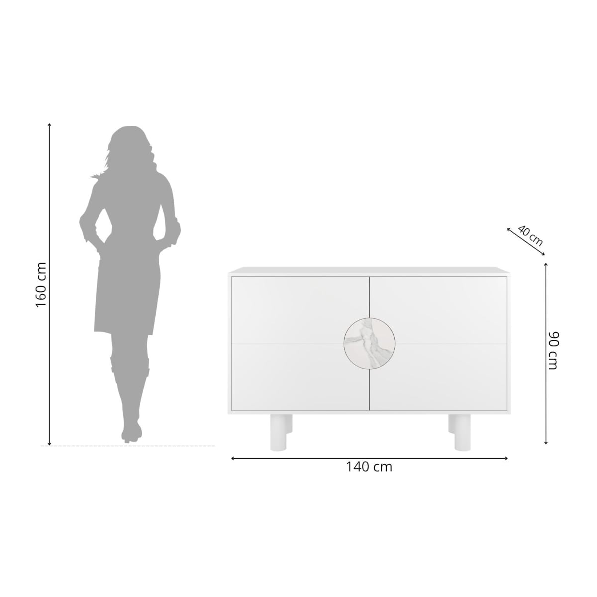 Nowoczesna komoda z marmurem Dancan ZOE 2D / kolor biały / szer. 140 cm